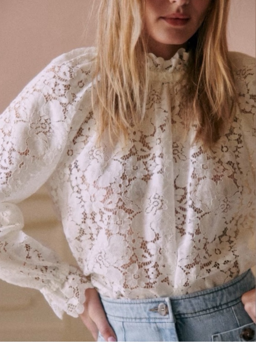 Sezane Ivory Lace Sheila Blouse